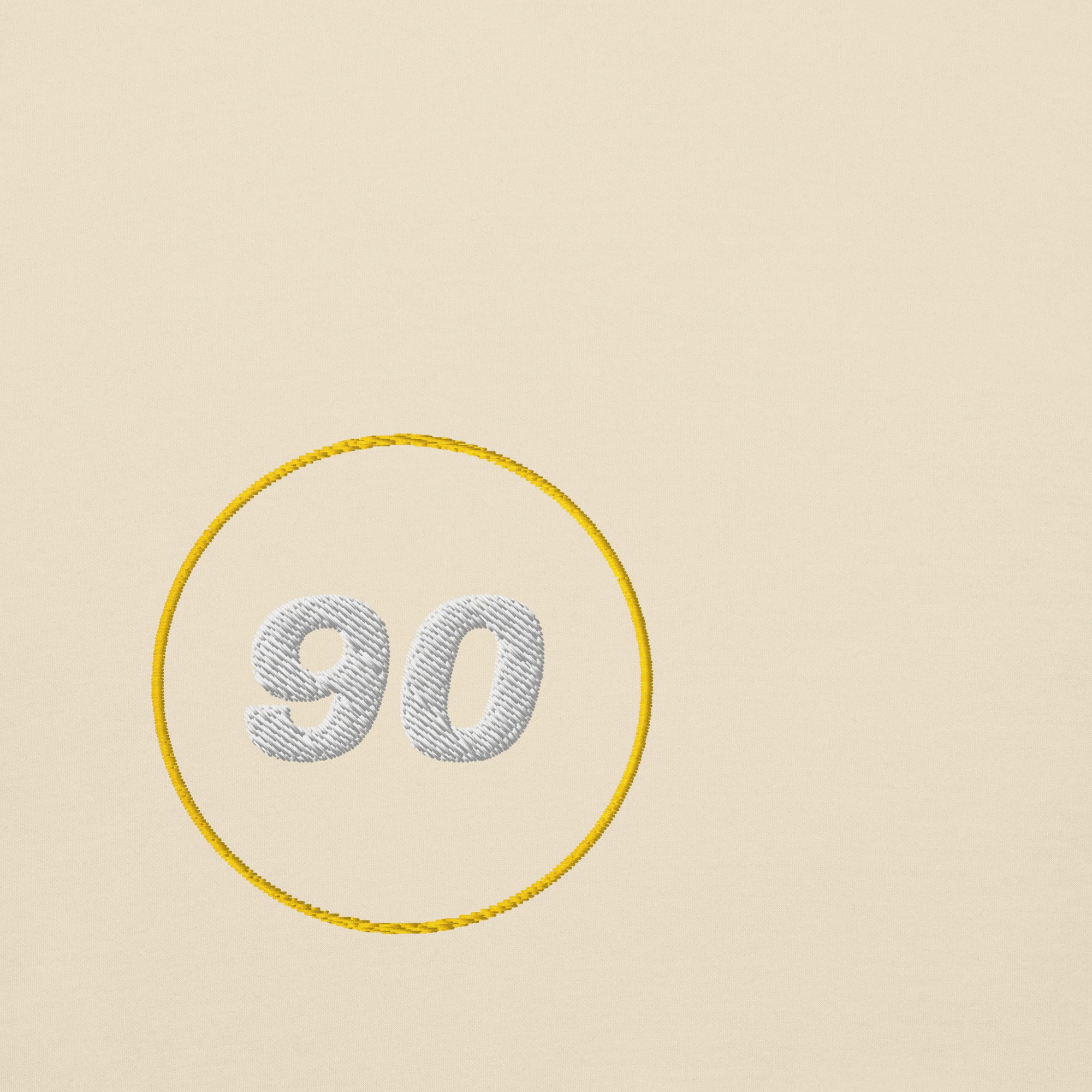 Embroidered 90 badge on bone hoodie | colour:bone