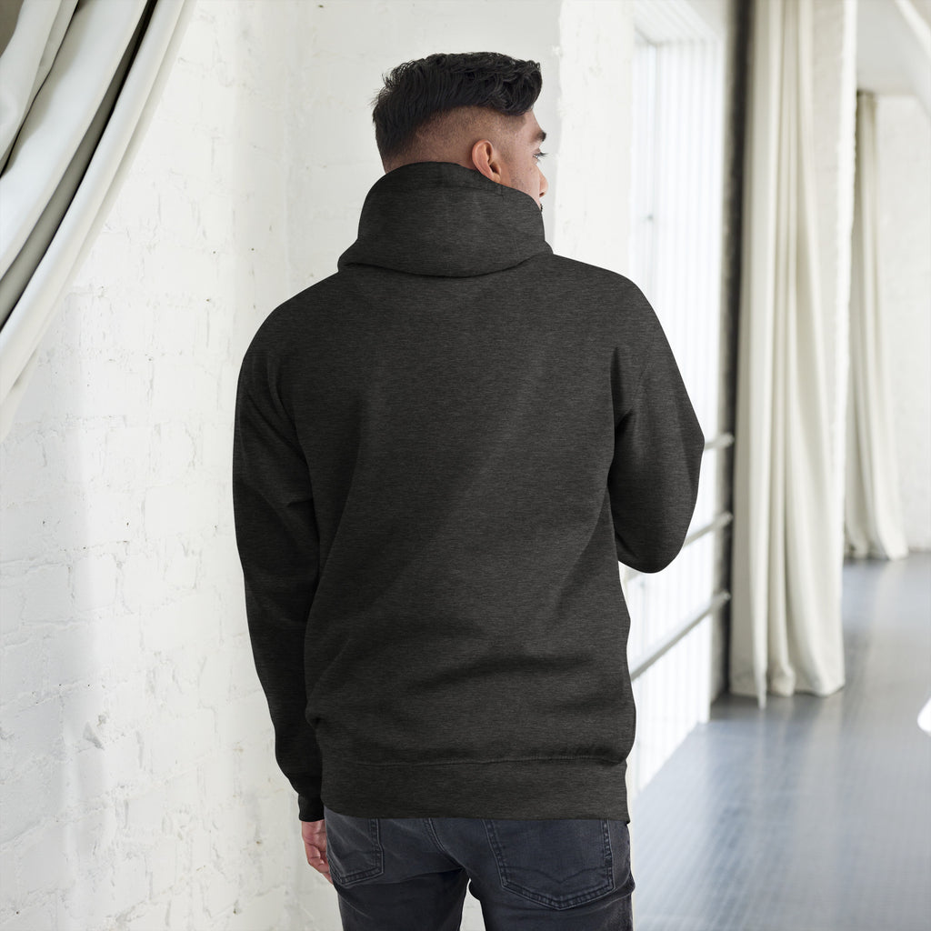Charcoal Essential 90 hoodie, back lifestyle product view | colour:charcoal