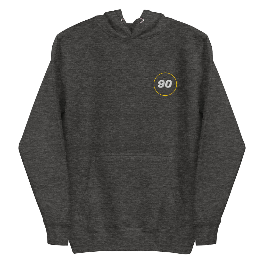 Charcoal Essential 90 hoodie, flat front product view | colour:charcoal