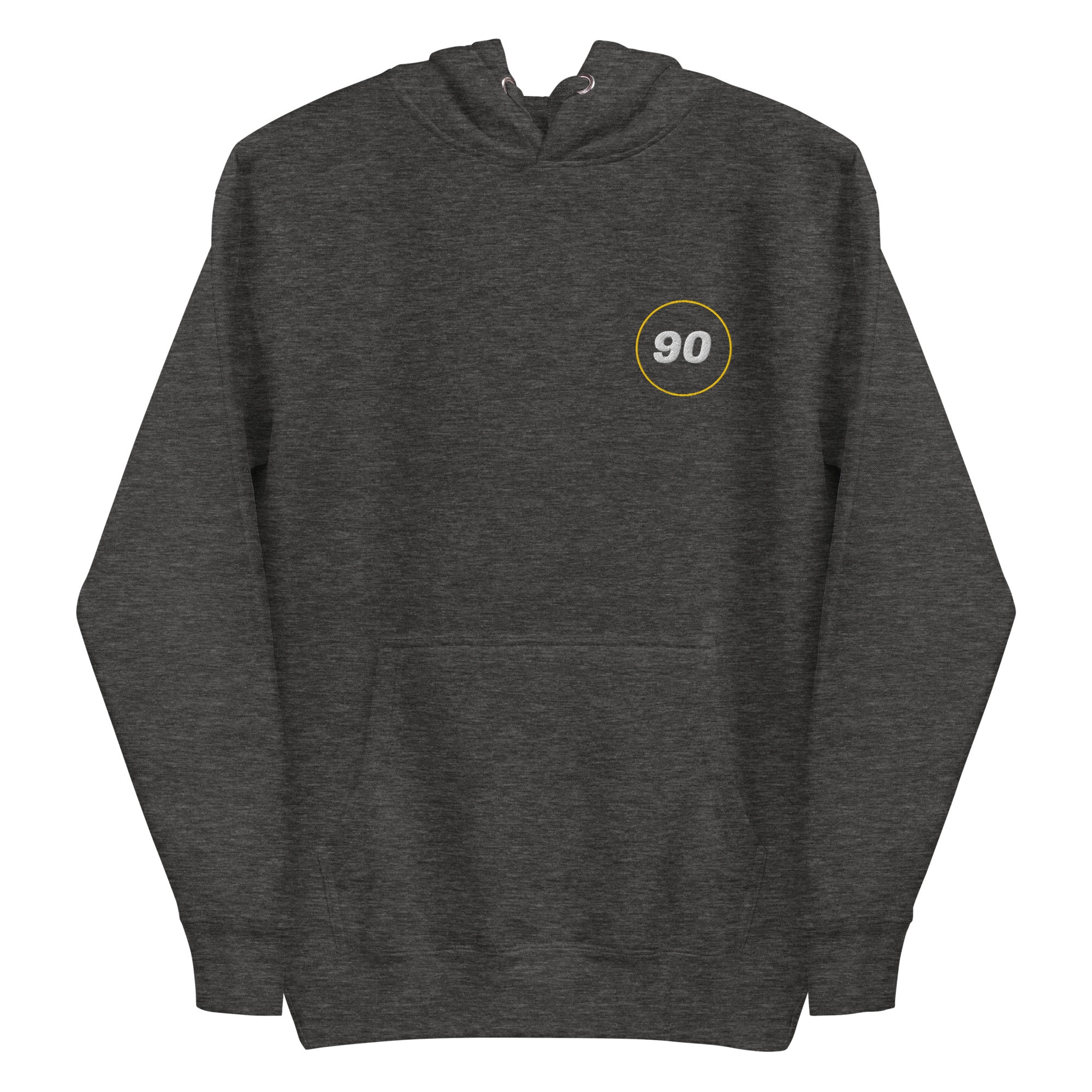 Charcoal Essential 90 hoodie, flat front product view | colour:charcoal