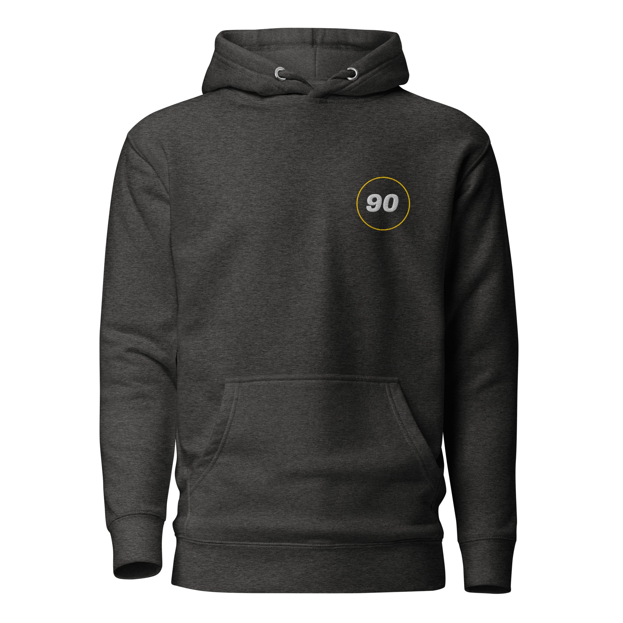 Charcoal Essential 90 hoodie, front product view | colour:charcoal